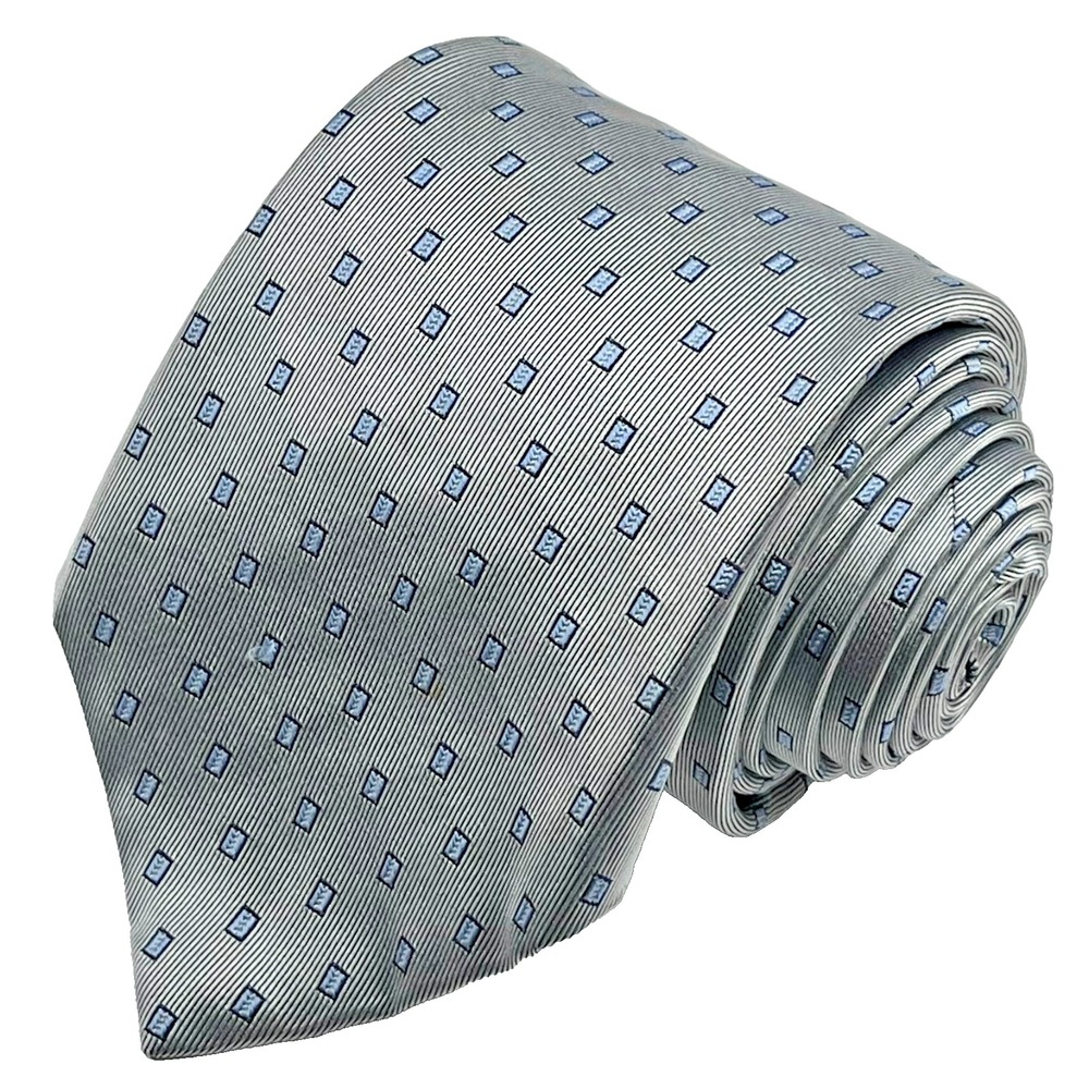 Michael Kors Repp Silk Men's Necktie Gray Geometric Light Blue Squares
